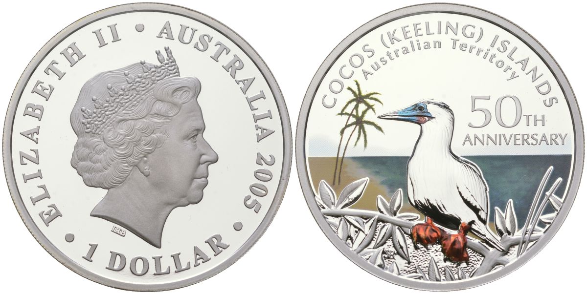 Австралия 1 доллар 2005 50-летие Кокосовых островов KM 1015 серебро PROOF 1101-4-24