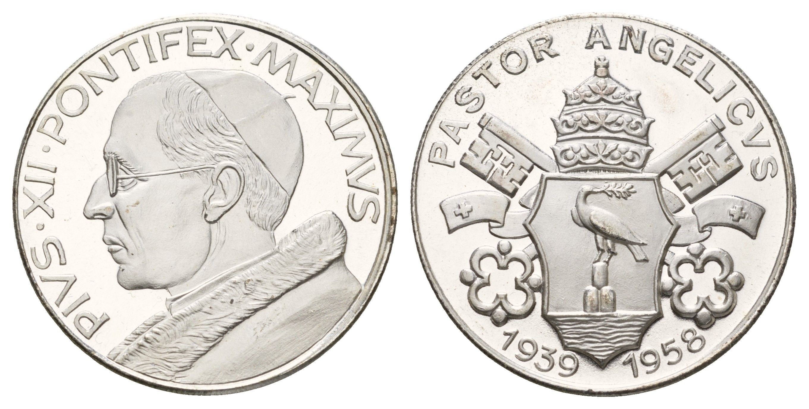 Ватикан медаль в память о Пий XII ND (1958) Пий XII, диаметр 35 мм, вес 14 гр бронза плакированная серебро 4667-1143