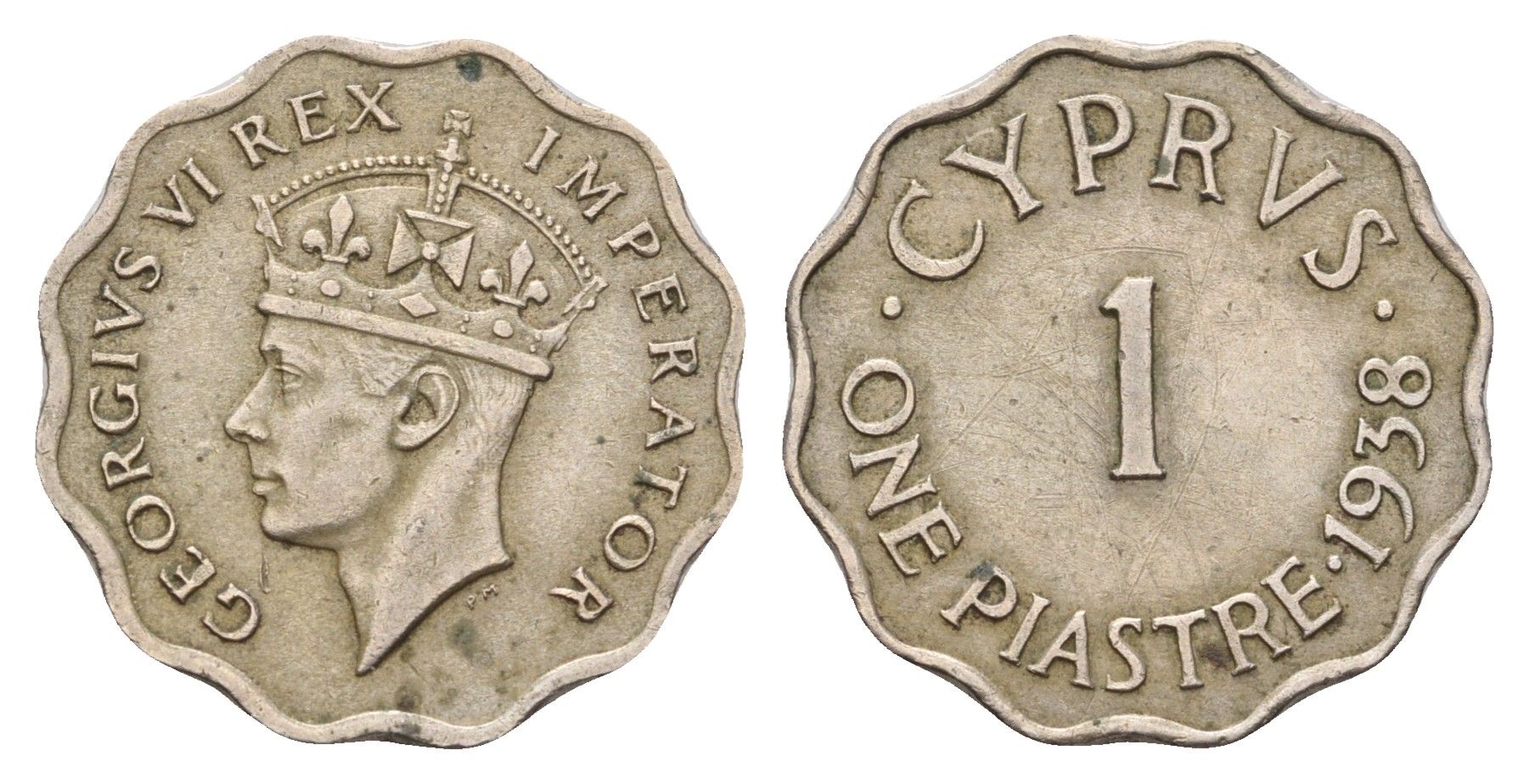 Кипр 1 пиастр 1938 Георг VI (1936-1952), год-тип KM 23 медно-никель 84-217