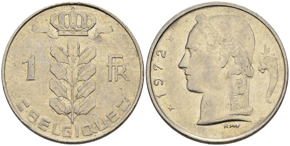 Бельгия 1 франк 1972 Belgique, Бодуэн I (1951-1993) KM 142.1 медно-никель 4546-512