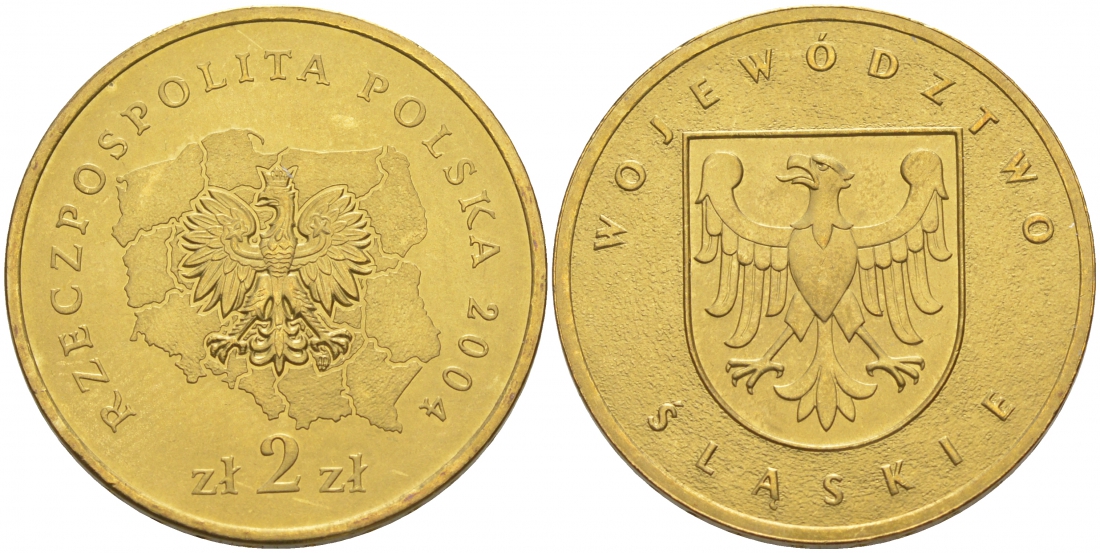 Польша 2 злотых 2004 MW, серия польские воеводства, Силезское воеводство KM 493 нордик UNC 69-1035