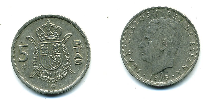 Испания 5 песет 1975 (78) Хуан Карлос I (1975-2014) KM 807 медно-никель 25-2043