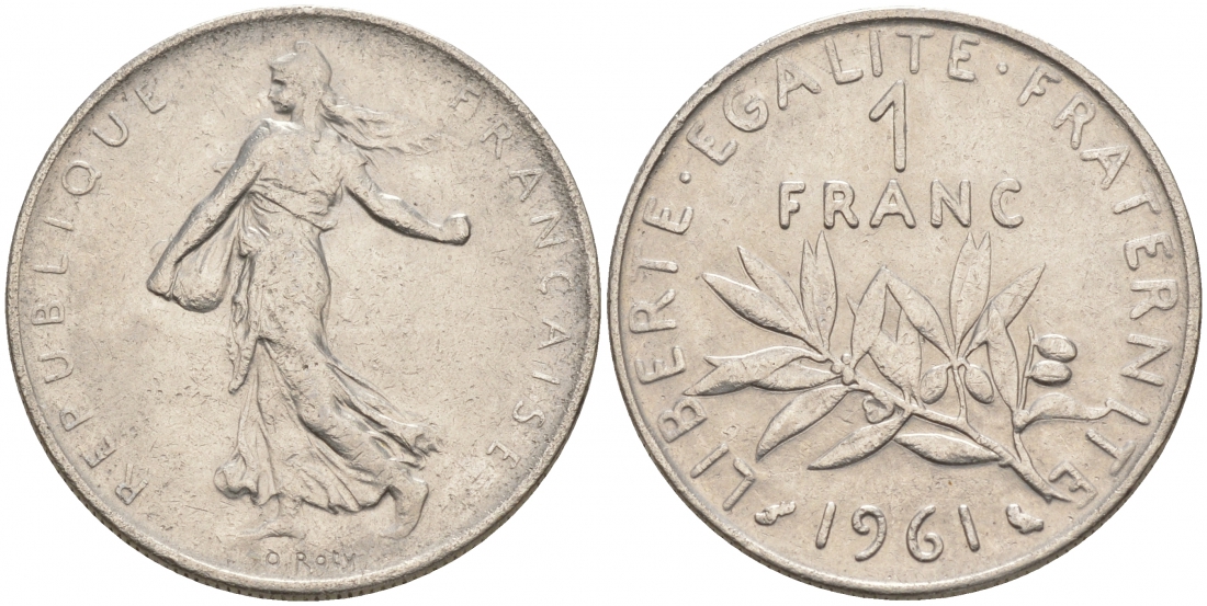ФРАНЦИЯ 1 ФРАНК 1961 СЕЯТЕЛЬ KM 925.1 никель 186-327