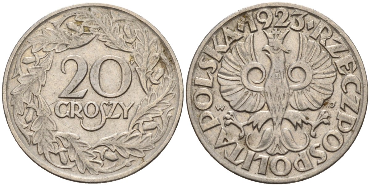 Польша 20 грошей 1923 Y 12 никель 4596-534