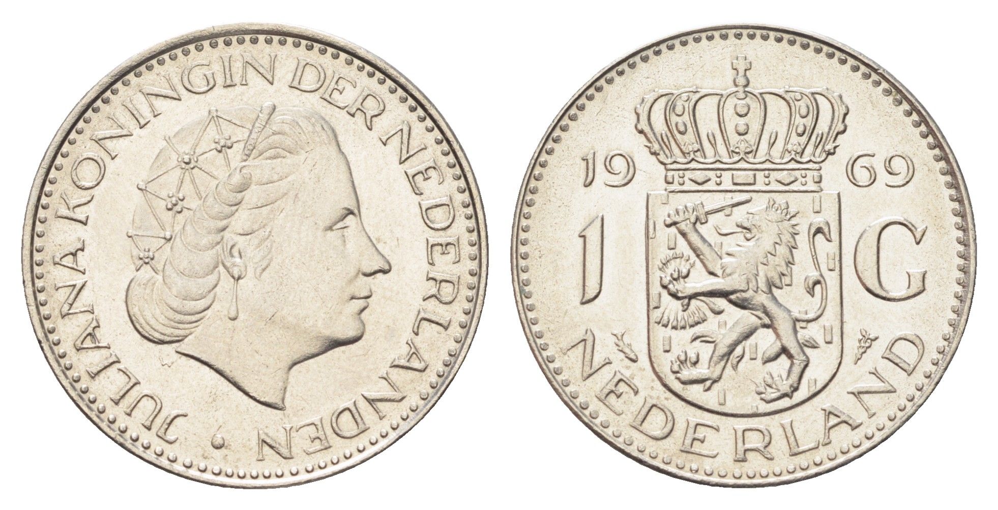 Нидерланды 1 гульден 1969 Юлиана (1948-1980) KM 184a никель UNC 4706-1233