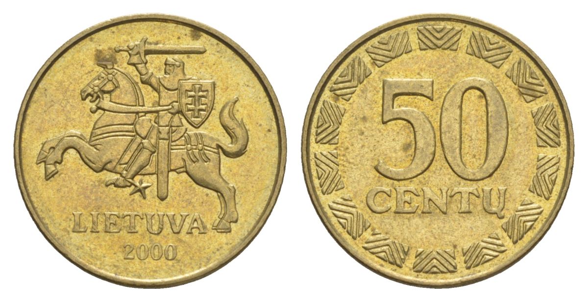 Литва 50 центов 2000 KM 108 никель латунь aUNC 4633-853