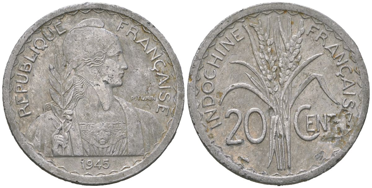 Французский Индокитай 20 сантимов 1945 KM 29 алюминий 4582-914