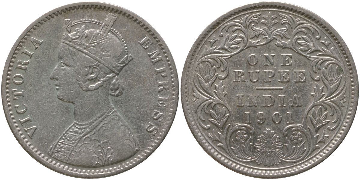 Британская Индия 1 рупия 1901 Виктория (1837-1901) KM 492 серебро 4557-722
