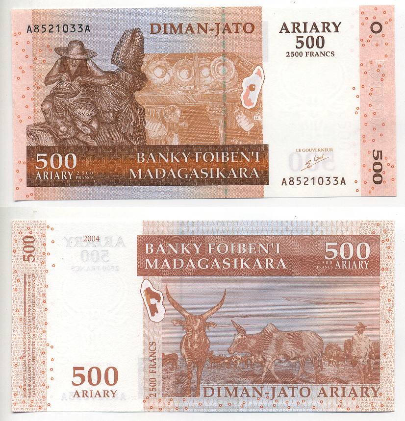 Мадагаскар 500 ариари (2500 франков) 2004, корзинщик, зебу подпись 5 Pick 88 а бумага UNC (пресс) 6299-41-4