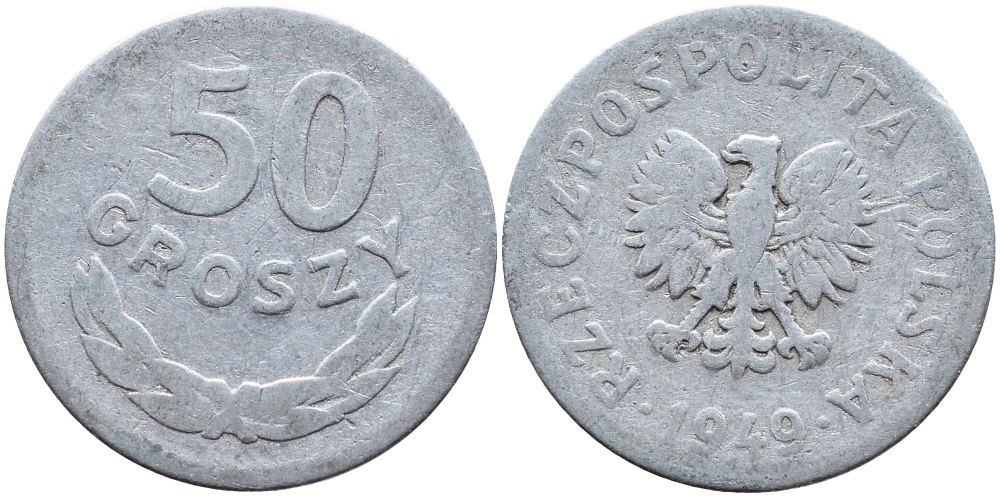 Польша 50 грошей 1949 KM 44а, Parchimowicz 209b алюминий 4391-1212