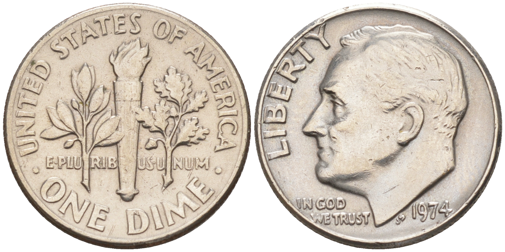 США 10 центов (дайм) 1974 Франклин Рузвельт KM 195a медь плакированная медно-никелем 188-427