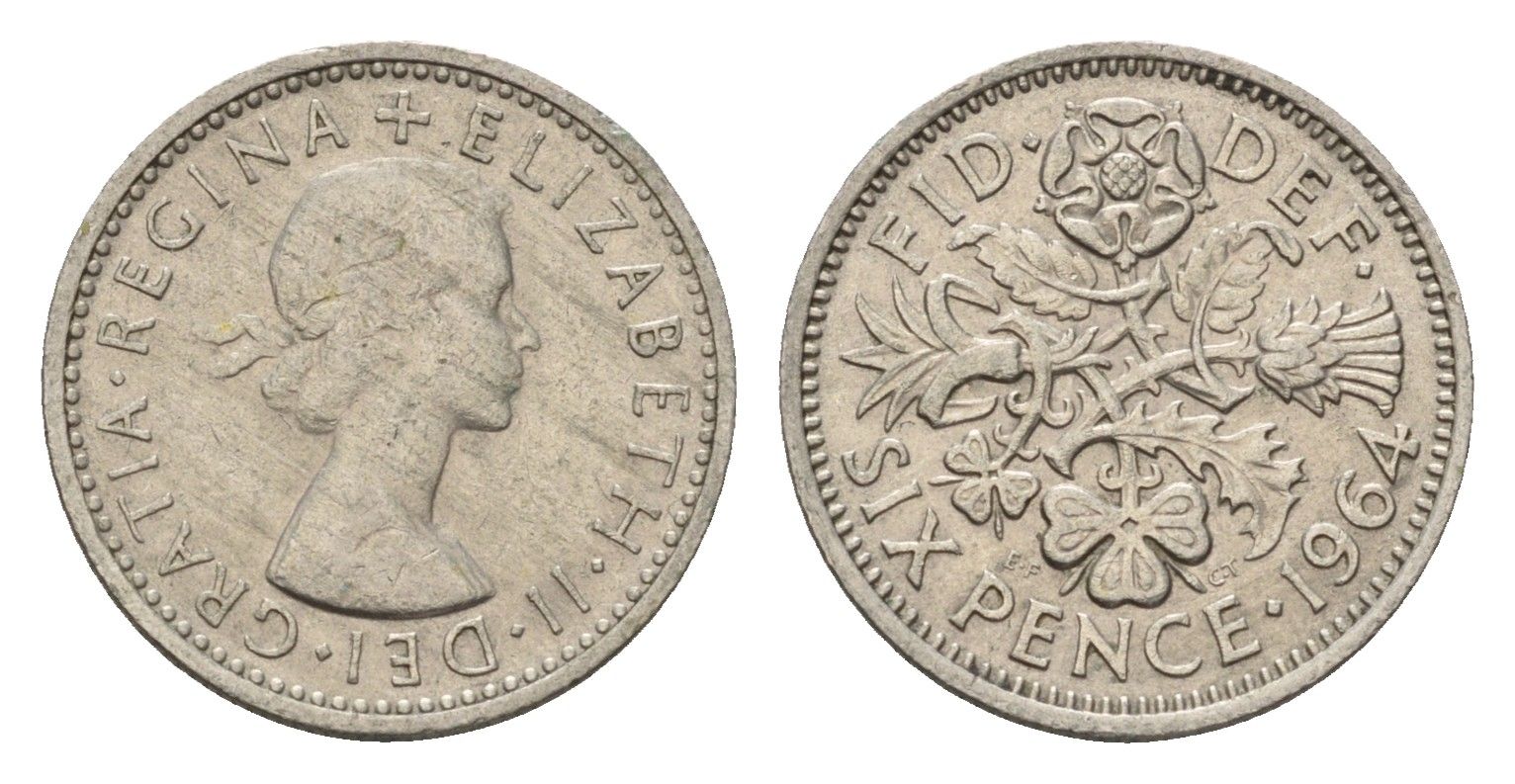 Великобритания 6 пенсов 1964 Елизавета II (1952-2022) KM 903, Spink 4149 медно-никель 100-1156