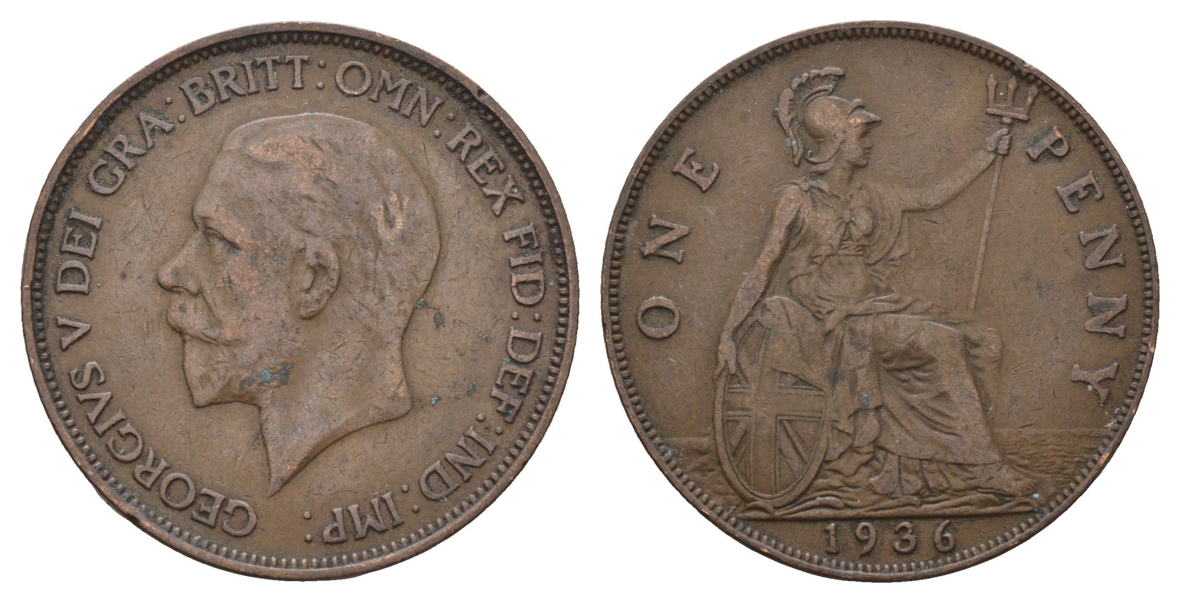 Великобритания 1 пенни 1936 Георг V (1910-1936) KM 838, Spink 4055 бронза 221-311