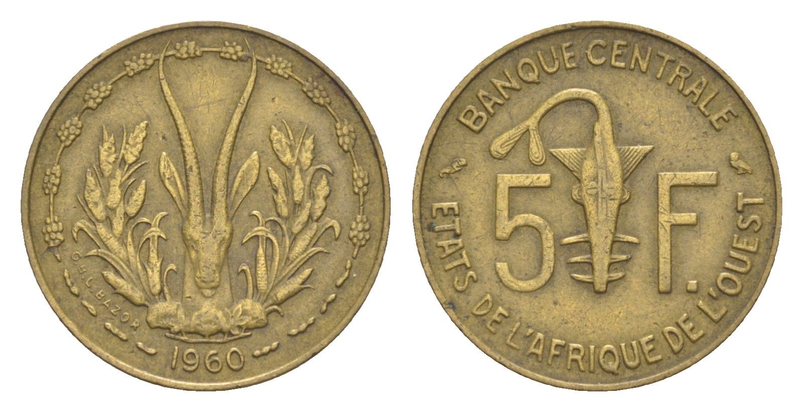 Западная Африка (BCEAO) 5 франков 1960 KM 2 медь алюминий 4617-769