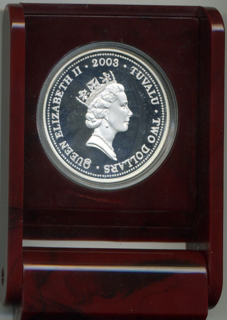 Тувалу 2 доллара 2003 лунный календарь, год козы серебро PROOF 8-1-05-01