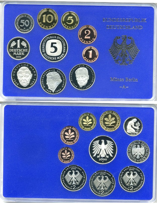 ФРГ государственный набор из 10 монет 2000 A    PROOF  3-5-3-55