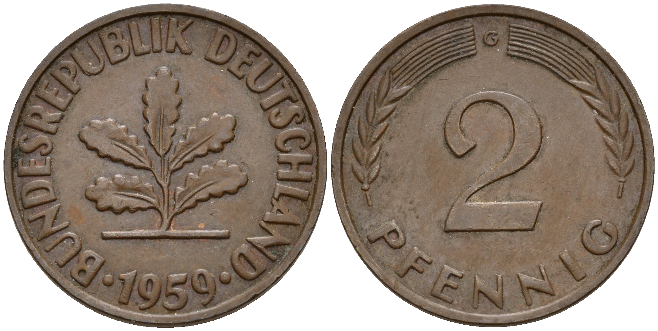 ФРГ 2 пфеннига 1959 G J.381  KM 106 бронза    4598-652