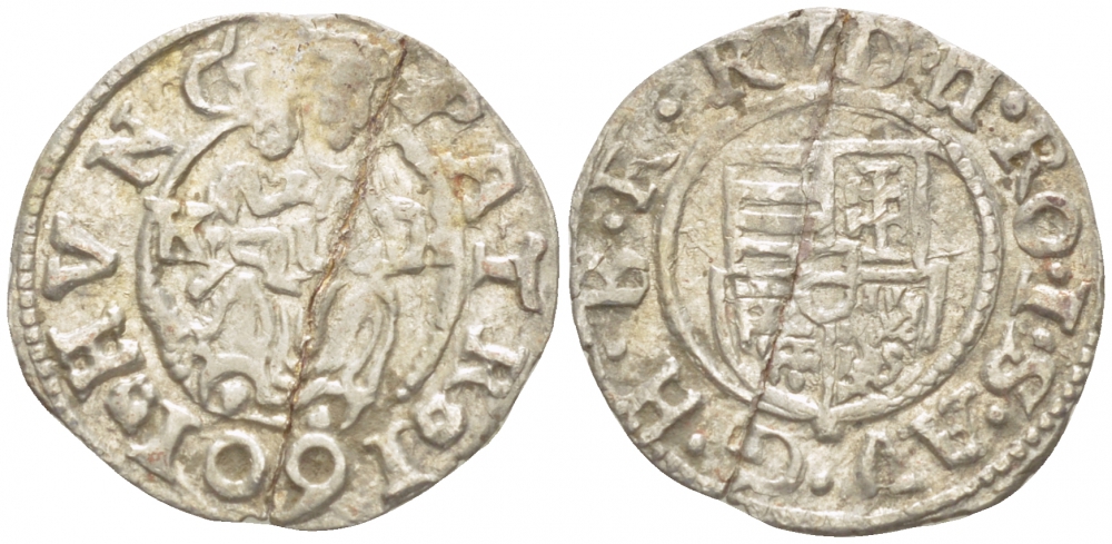 Венгрия 1 денар 1601 К-В, Рудольф II Габсбург (1576-1612), мадонна с младенцем серебро 413-2325