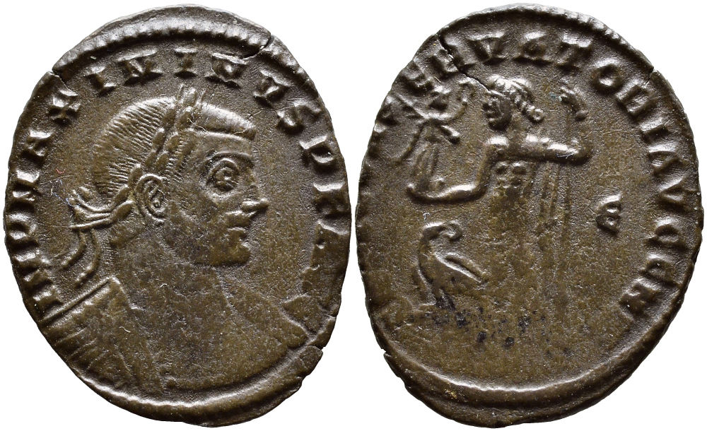 Римская Империя нуммий 313 Максимин Дайя IOVI CONSERVATORI AVGG NN Сисция Very fine RIC 233b бронза 270-321