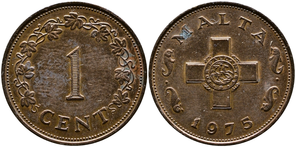 Мальта 1 цент 1975 KM 8 бронза 4382-1132