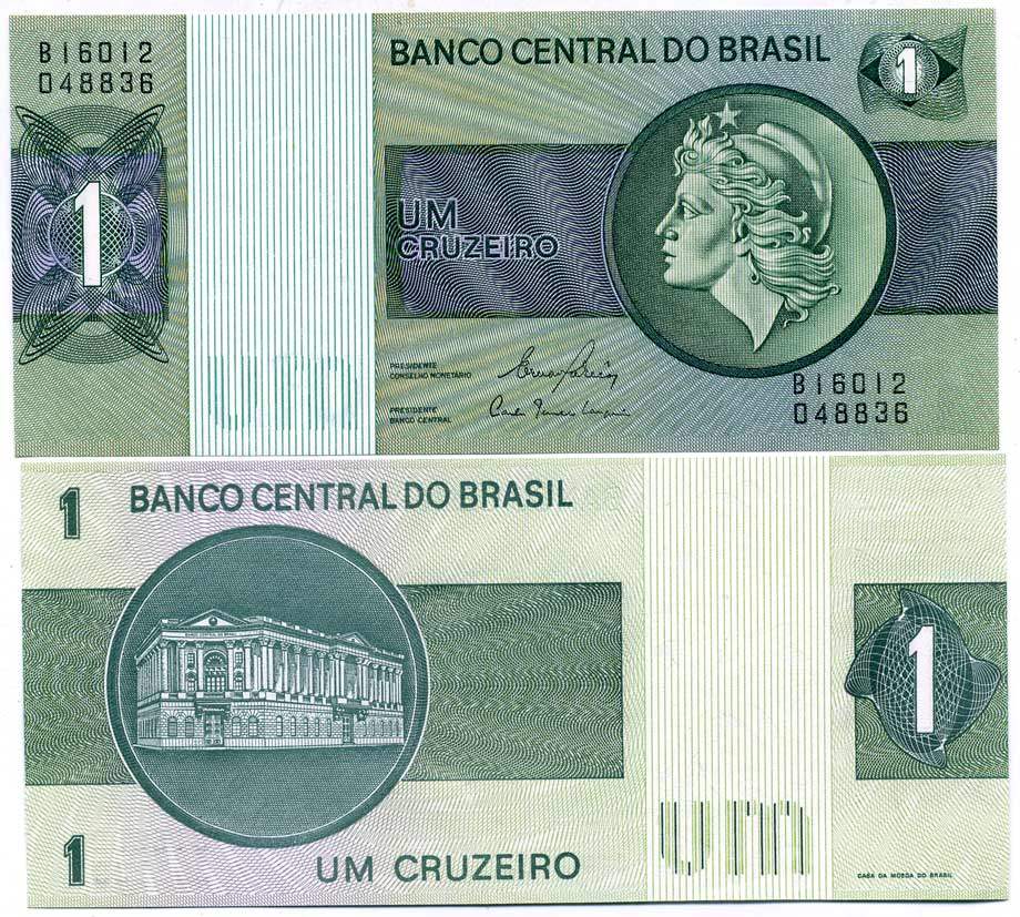БРАЗИЛИЯ 1 КРУЗЕЙРО 1980 ВТОРОЙ ВЫПУСК, СЕРИЯ В 16012, ГОЛОВА СВОБОДЫ, ПОДПИСЬ 20 Pick 191Аc бумага UNC (ПРЕСС) 7551-22-2-1