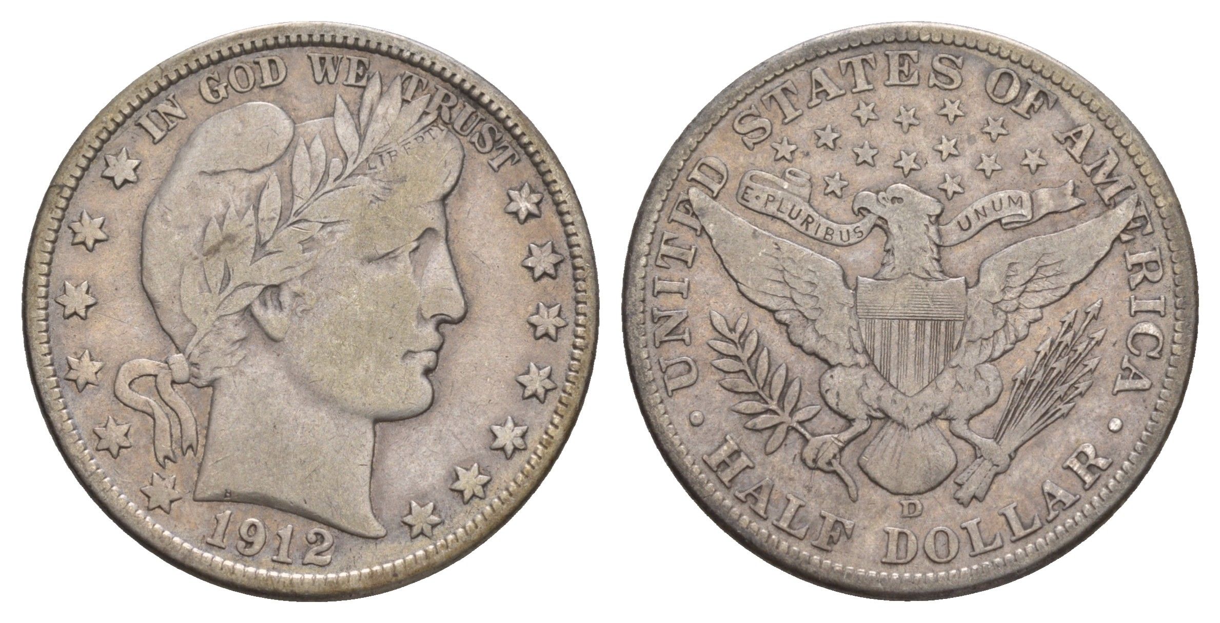 США 1/2 доллара (50 центов) 1912 D, 50 центов Барбера KM 116 серебро    5010-1724