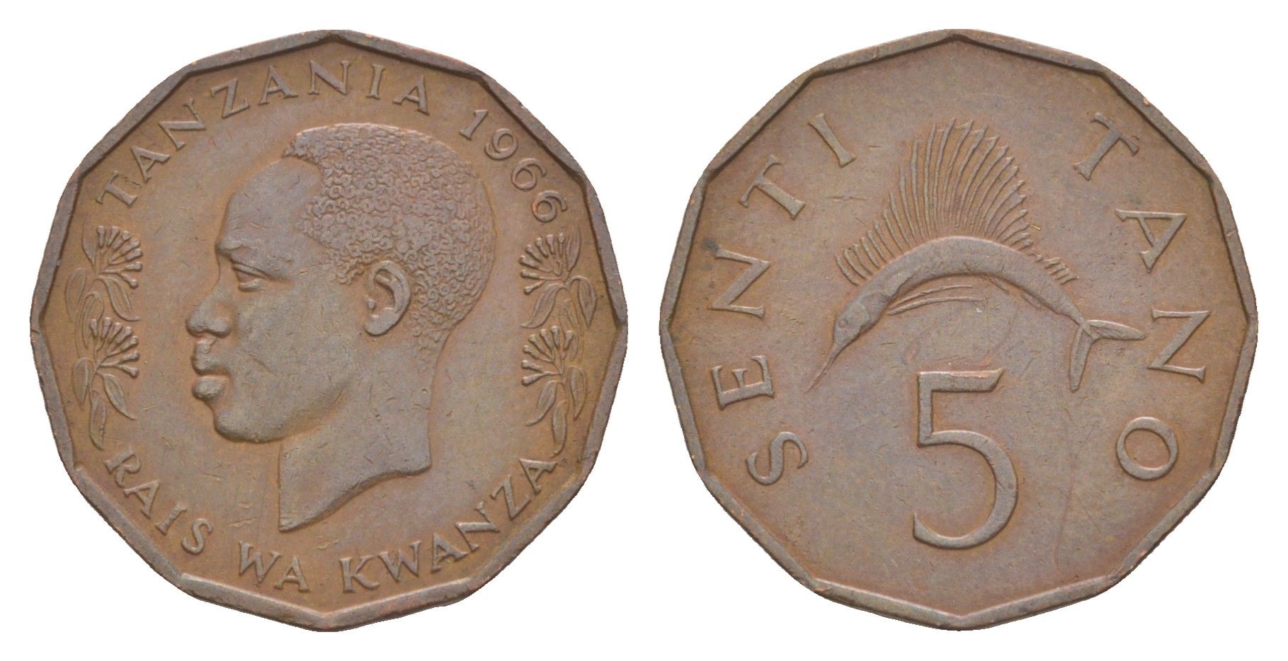 Танзания 5 центов 1966 KM 1 бронза 4620-945