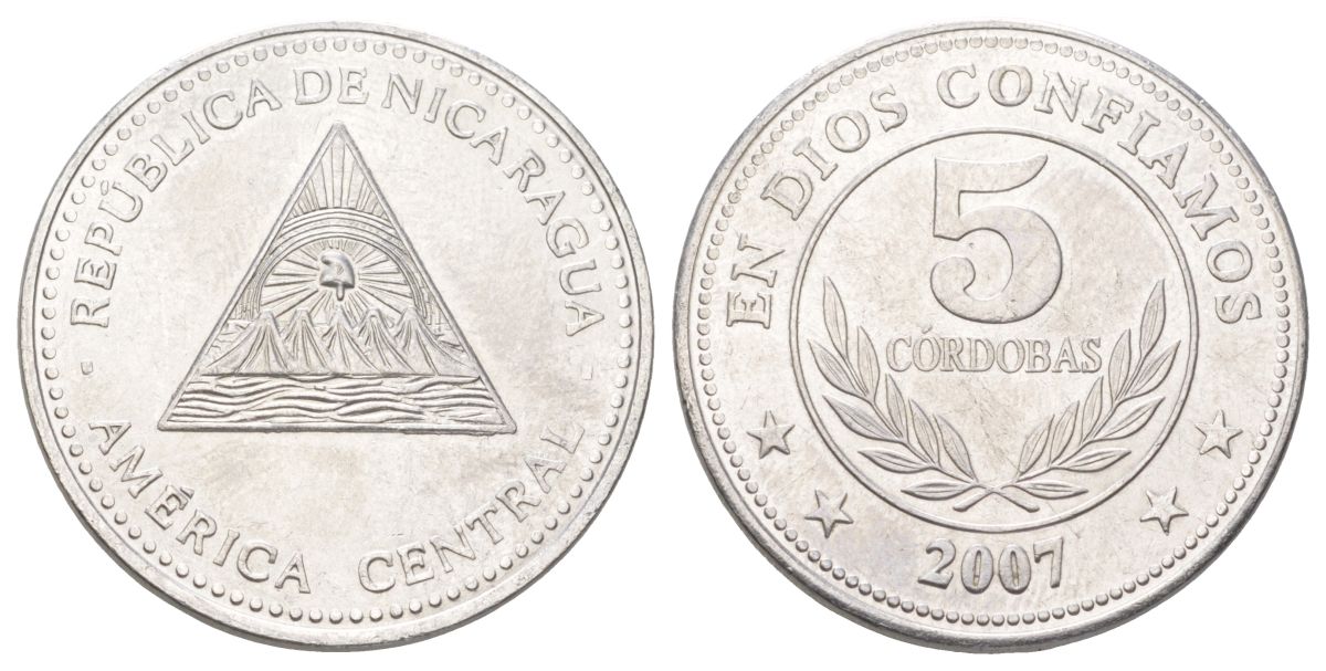 Никарагуа 5 кордоб 2007 KM 90a сталь плакированная никелем UNC 4624-323