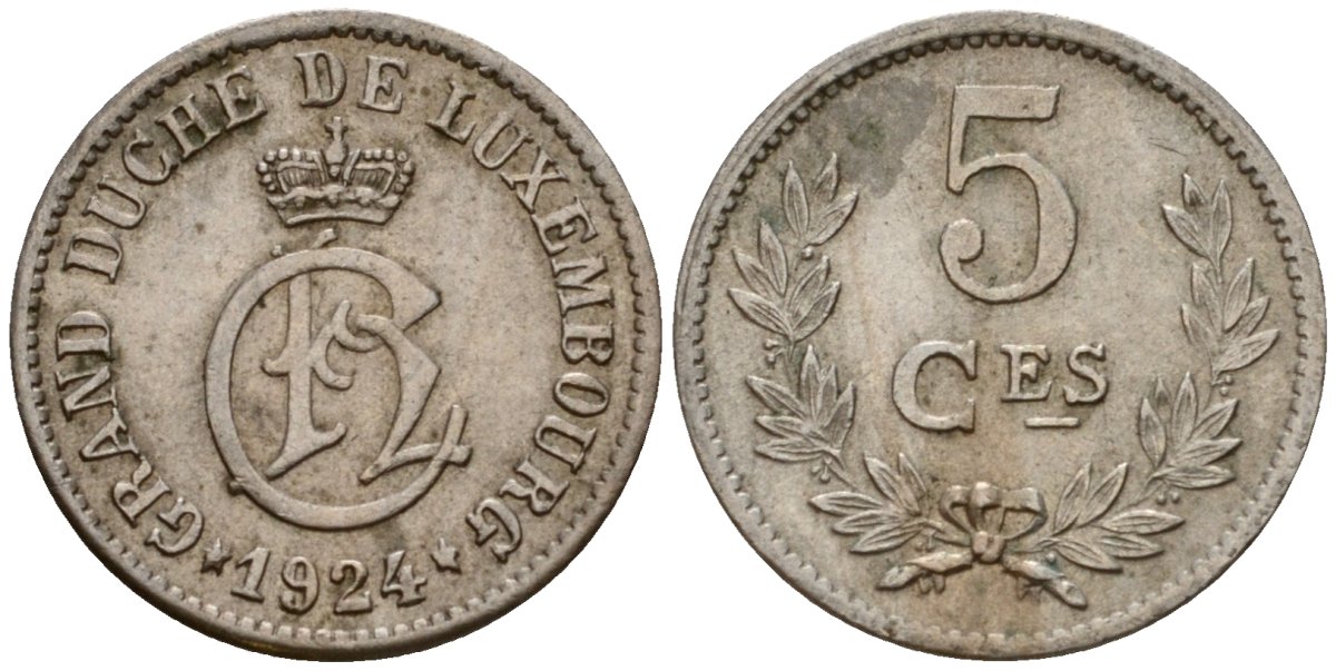 Люксембург 5 сантимов 1924 Шарлотта (1918-1964) KM 33 медно-никель 4602-363