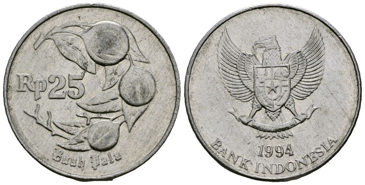 Индонезия 25 рупий 1994 мускатный орех KM 55 алюминий 4173-1126