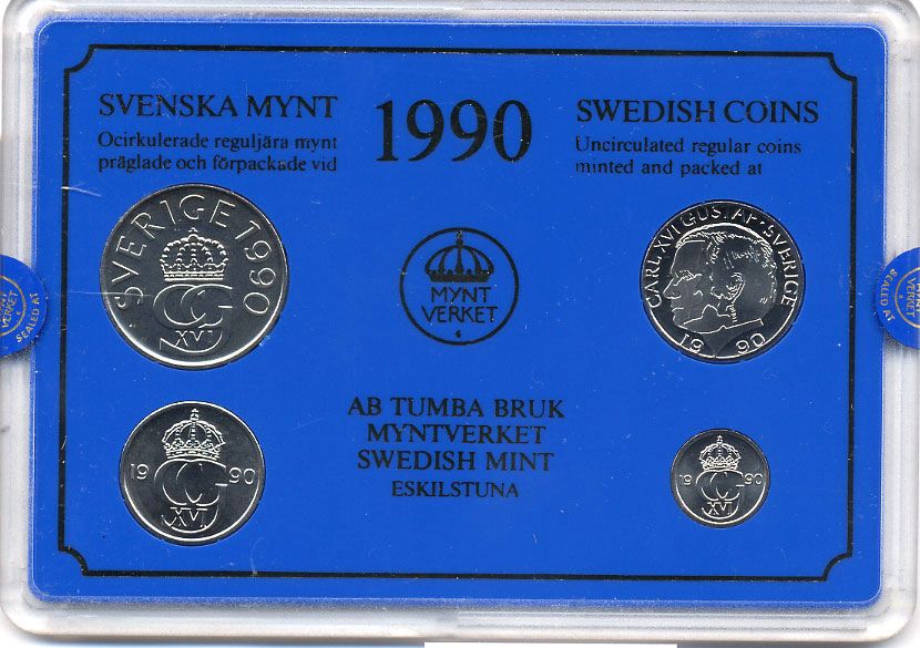Швеция набор монетного двора из 4 монет 1990 Карл XVI Густав (1973- ) в пластике KM MS54 UNC 4-3-7-163