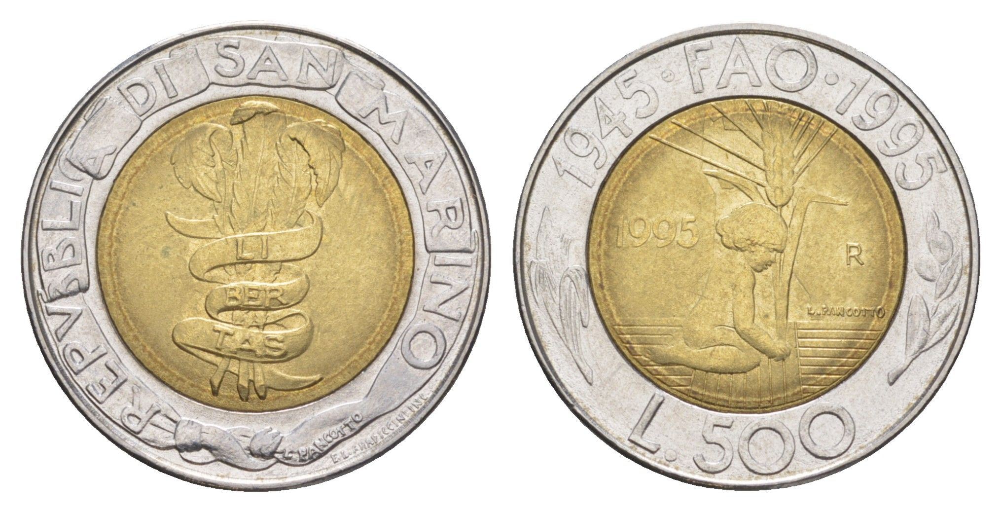 Сан-Марино 500 лир 1995 KM 330 биметалл UNC 4648-352