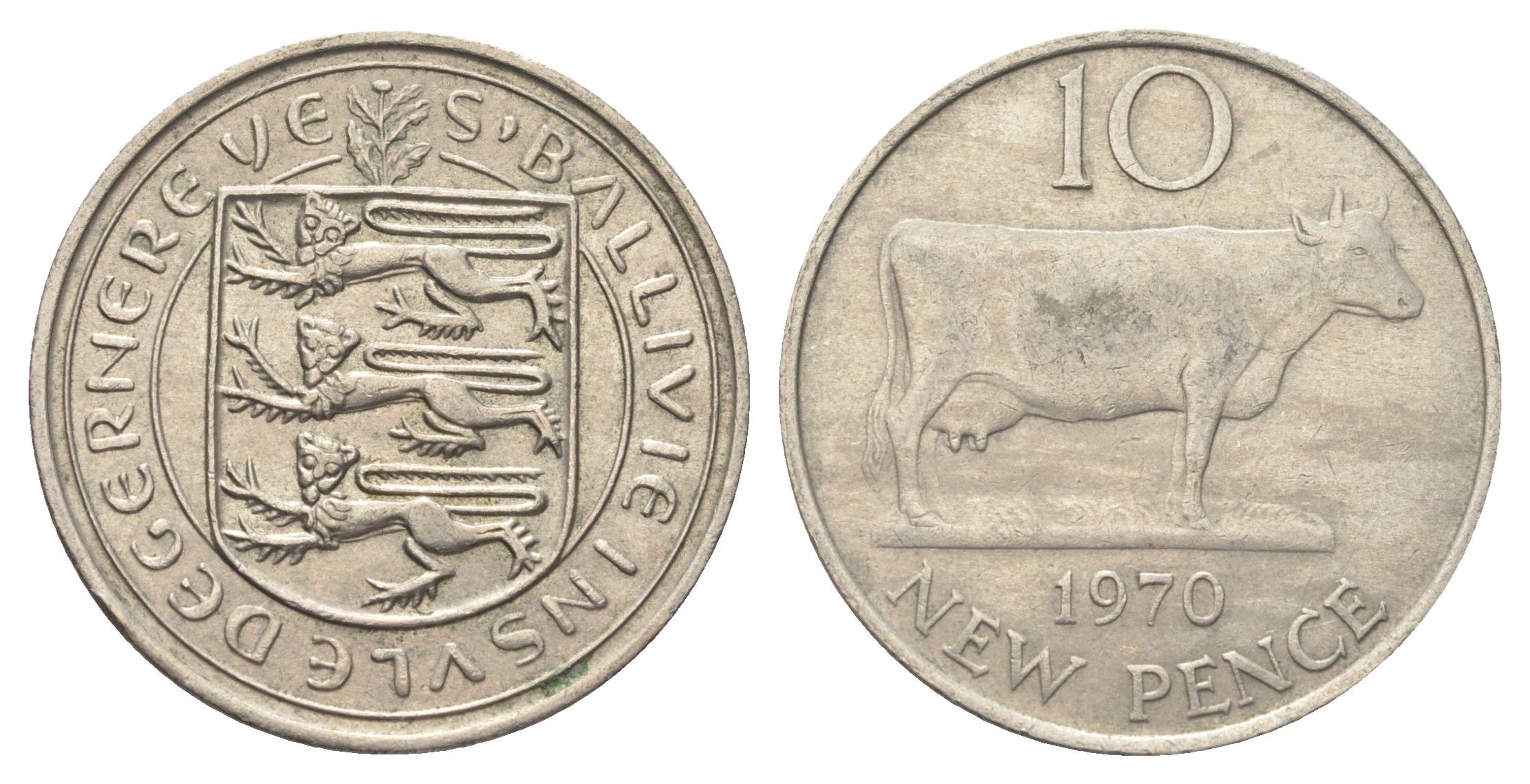 Гернси 10 новых пенсов 1970 Гернсийская корова KM 24 медно-никель 4692-1011