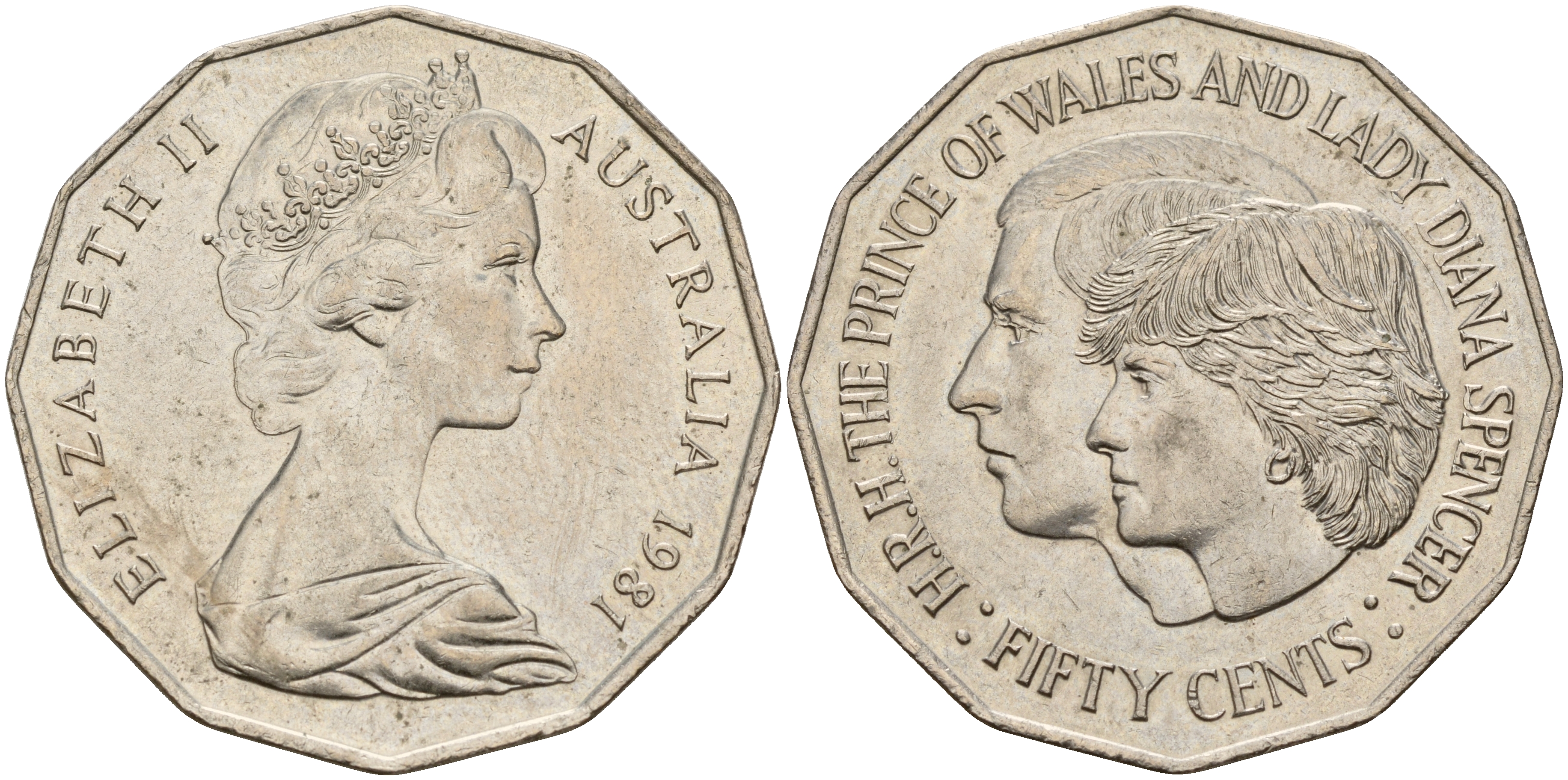 Австралия 50 центов 1981 Елизавета II (1952-2022), свадьба принца Чарльза и леди Дианы KM 72  медно-никель  UNC  4157-932