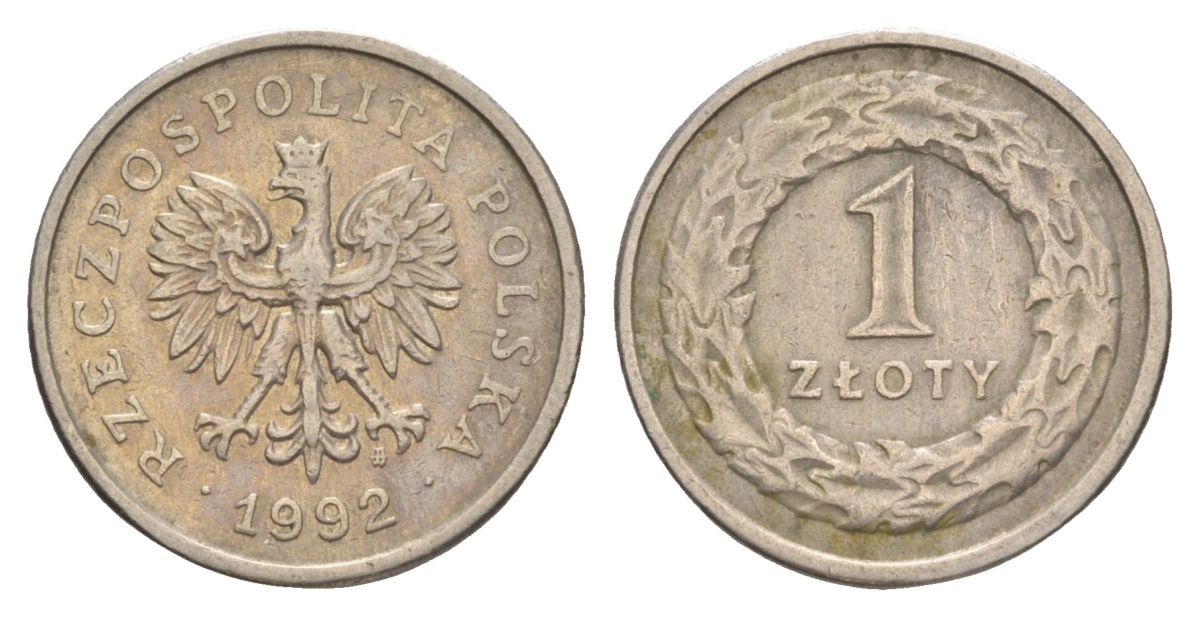 Польша 1 злотый 1992 Y 282 медно-никель 4626-453