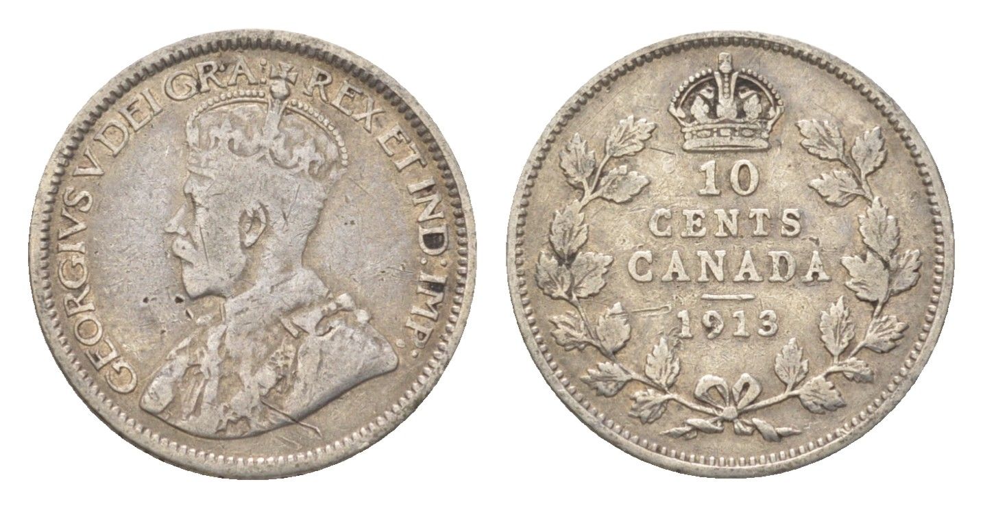 Канада 10 центов 1913 Георг V (1910-1936) KM 23 серебро 4623-854