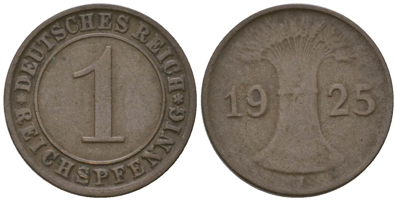 Германия 1 рейхспфенниг 1925 J KM 37, J. 313 бронза 3458-1129