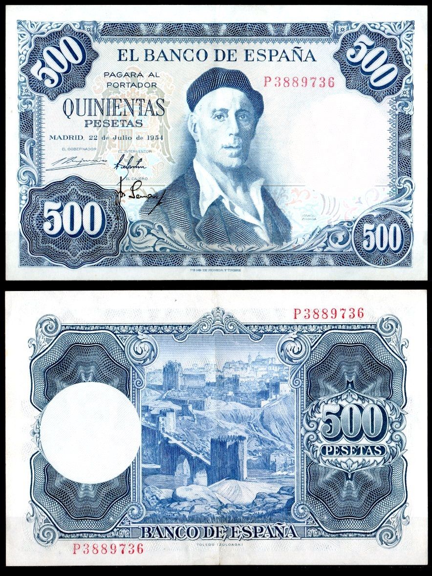 Испания 500 песет 1954 Игнасио Сулоага Pick 148 бумага 451-1145-2