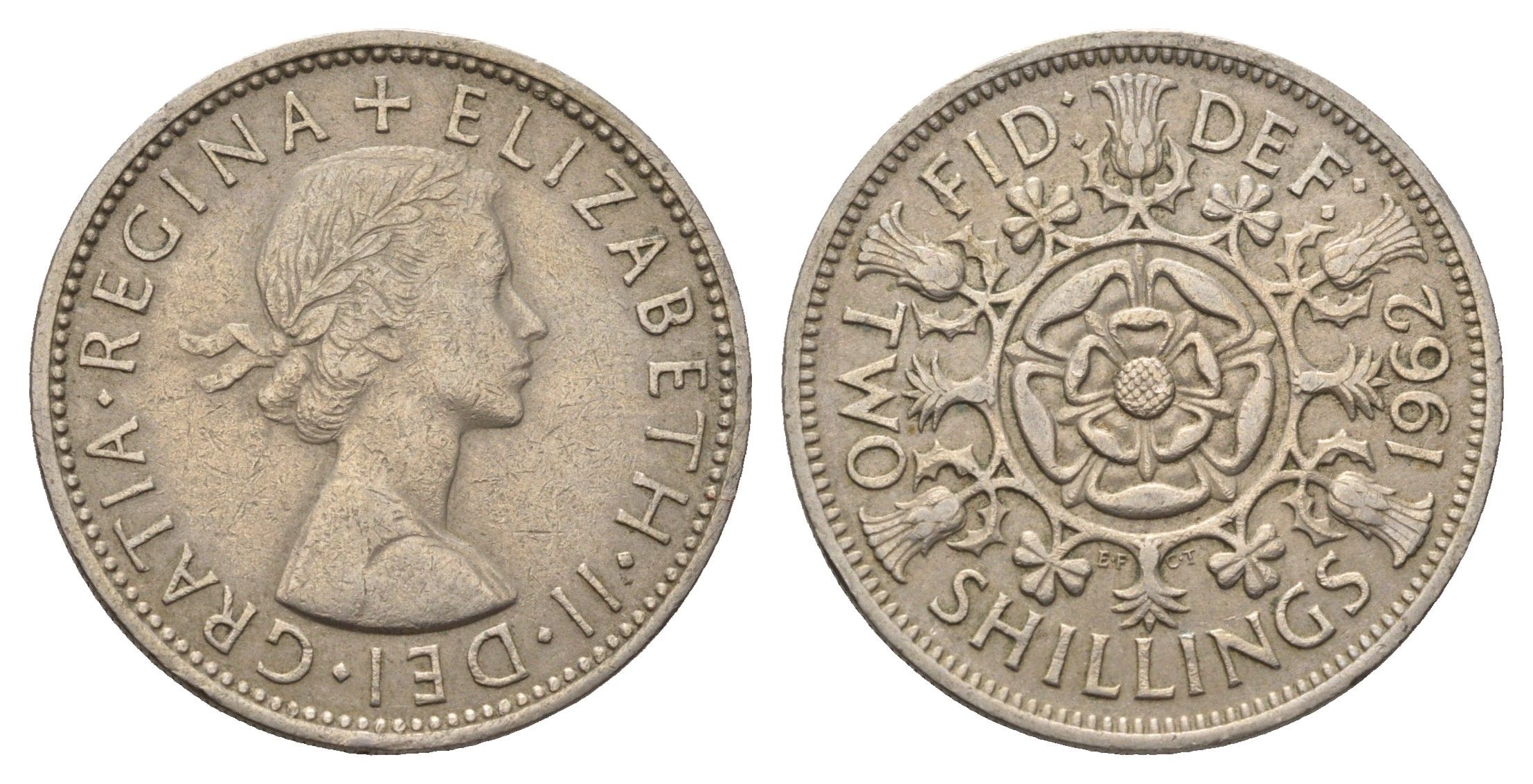 Великобритания 2 шиллинга (флорин) 1962 Елизавета II (1952-2022) KM 906, Spink 4146 медно-никель 4692-414