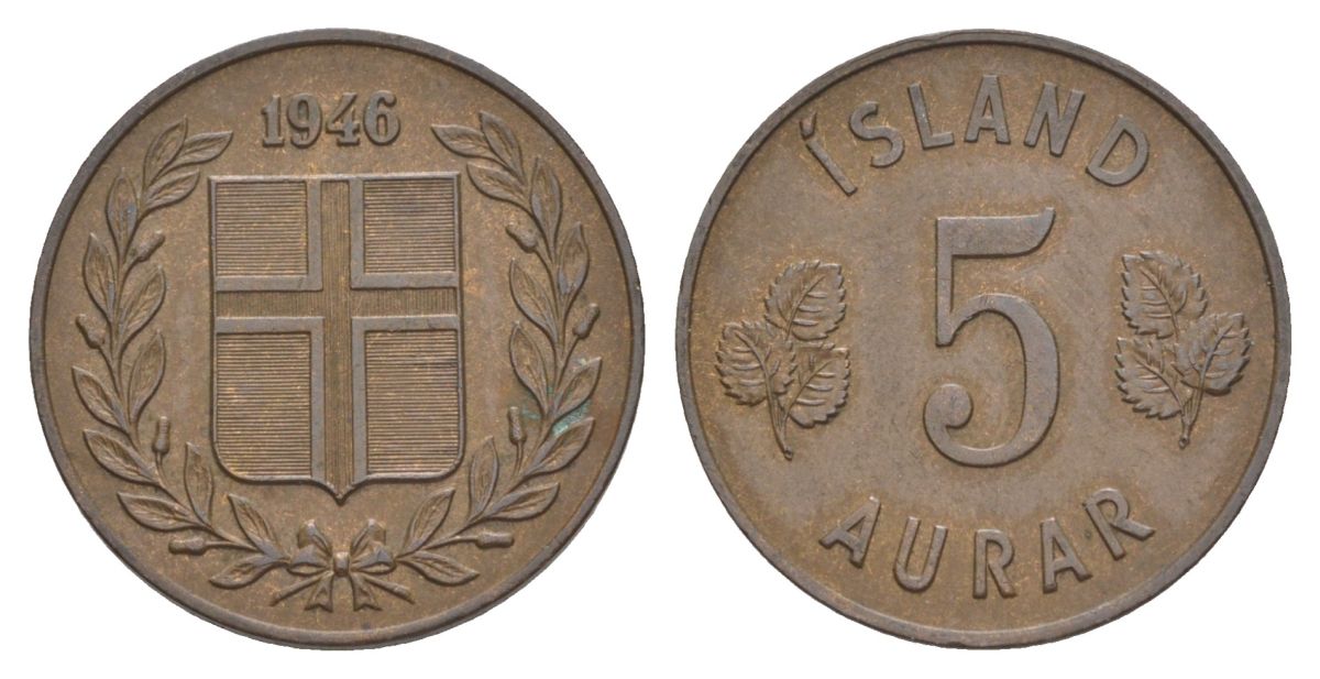 Исландия 5 эйре 1946 KM 9 бронза 4635-124