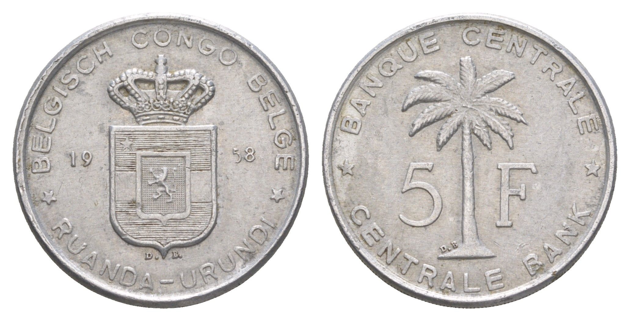 Руанда-Урунди 5 франков 1958 KM 3 алюминий 4652-113