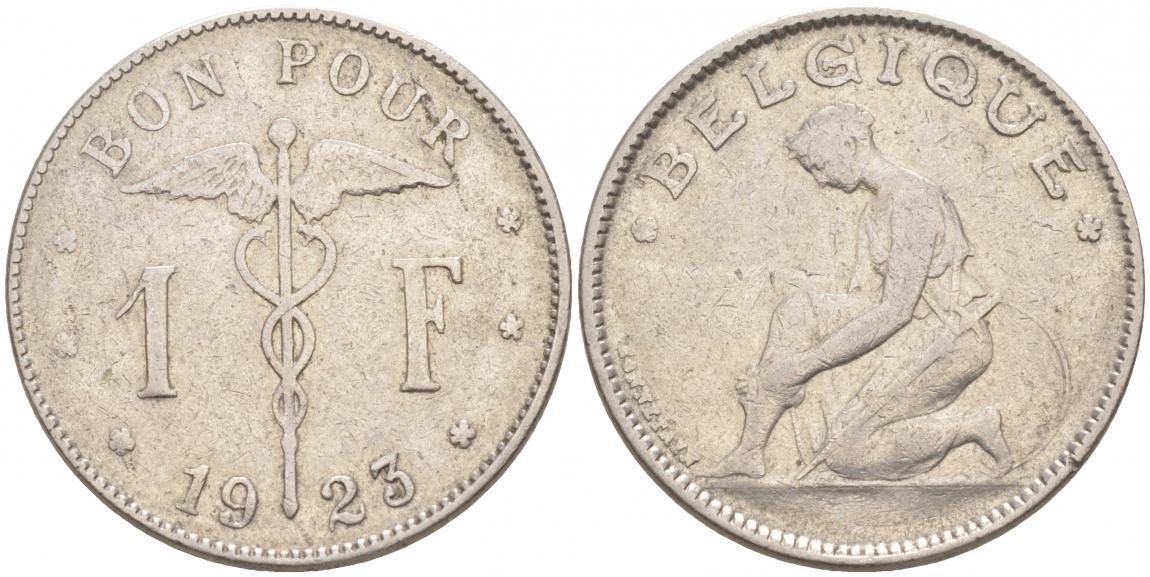 Бельгия 1 франк 1923 Belgique, Альберт I (1909-1934) KM 89 никель 68-231