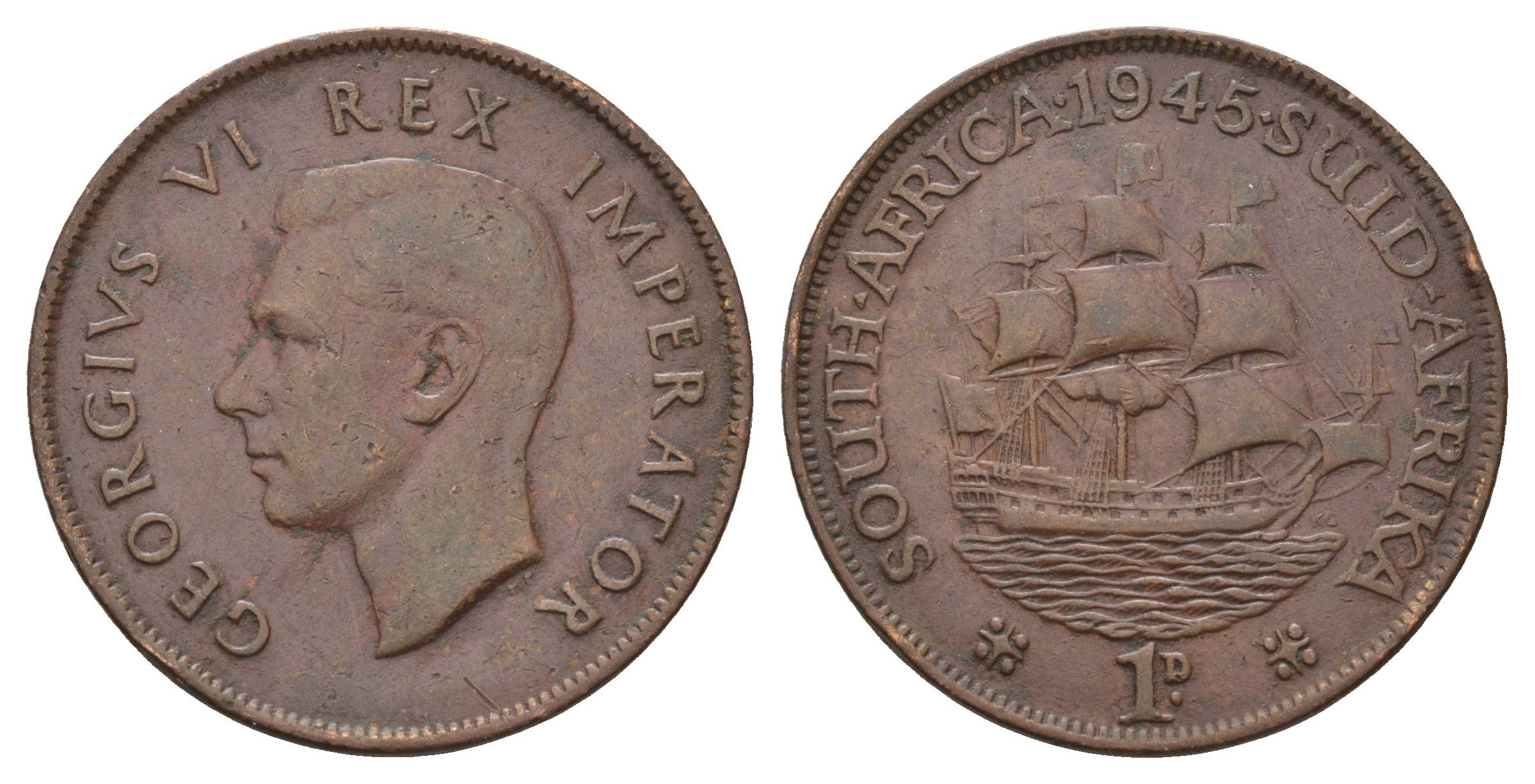ЮАР 1 пенни 1945 Георг VI (1936-1952) KM 25 бронза 4123-843