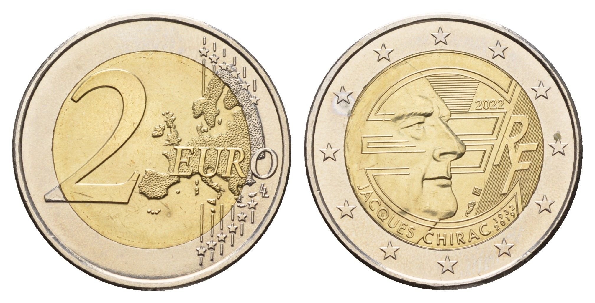 Франция 2 евро 2022 Жак Ширак KM 3066 биметалл UNC 67-1057