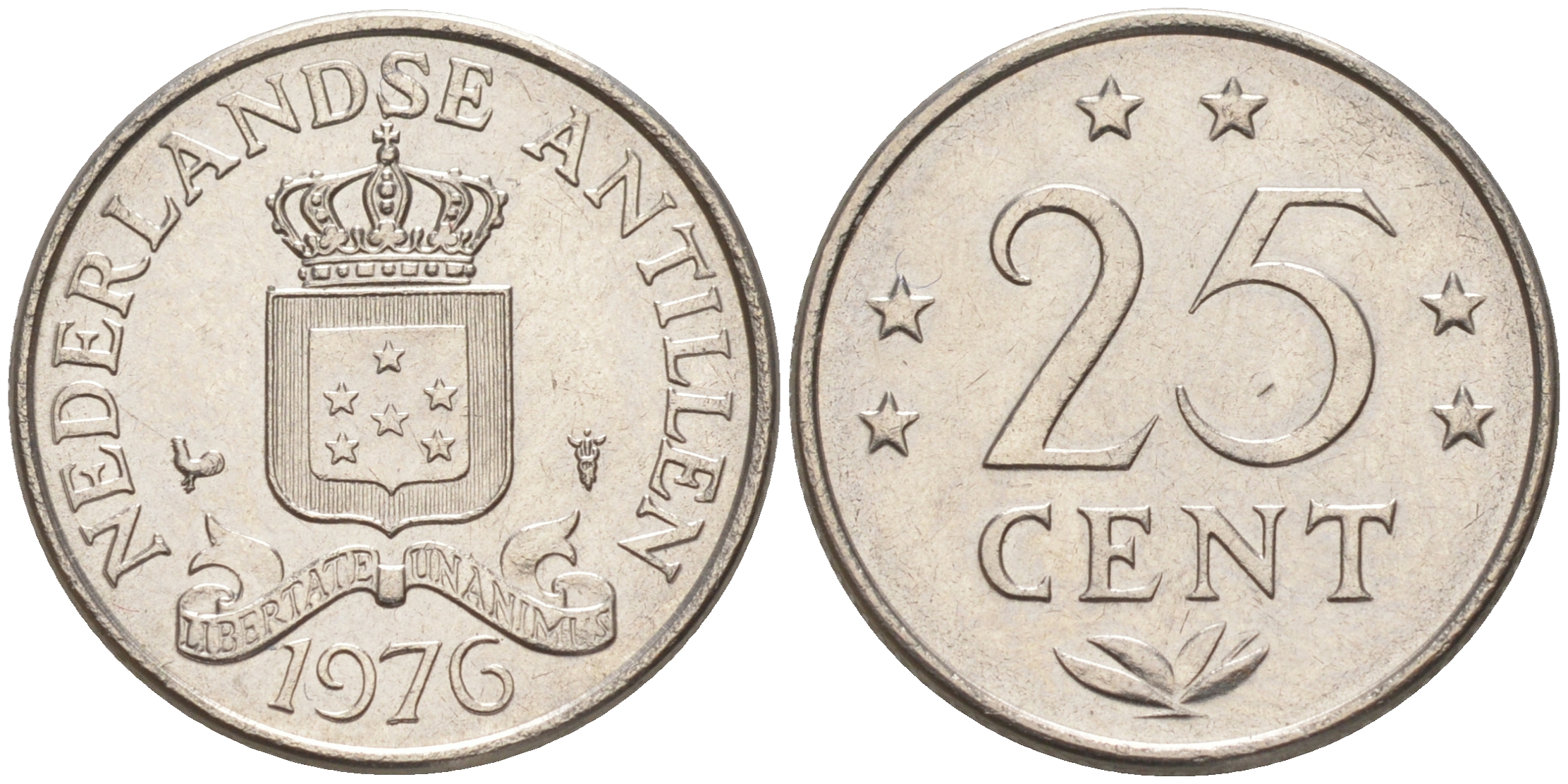 Нидерландские Антилы 25 центов 1976 Юлиана (1948-1980) KM 11 никель 4541-644