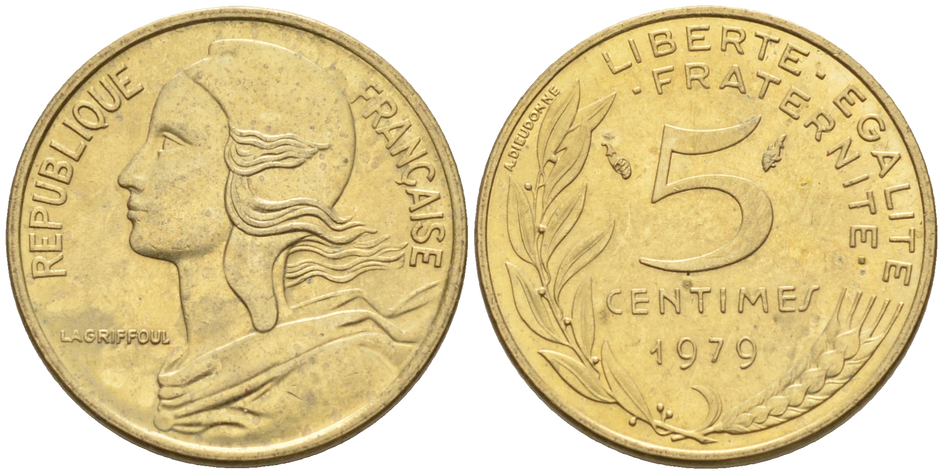 Франция 5 сантимов 1978 тип Марианна KM 933 никель алюминий медь    4594-1135