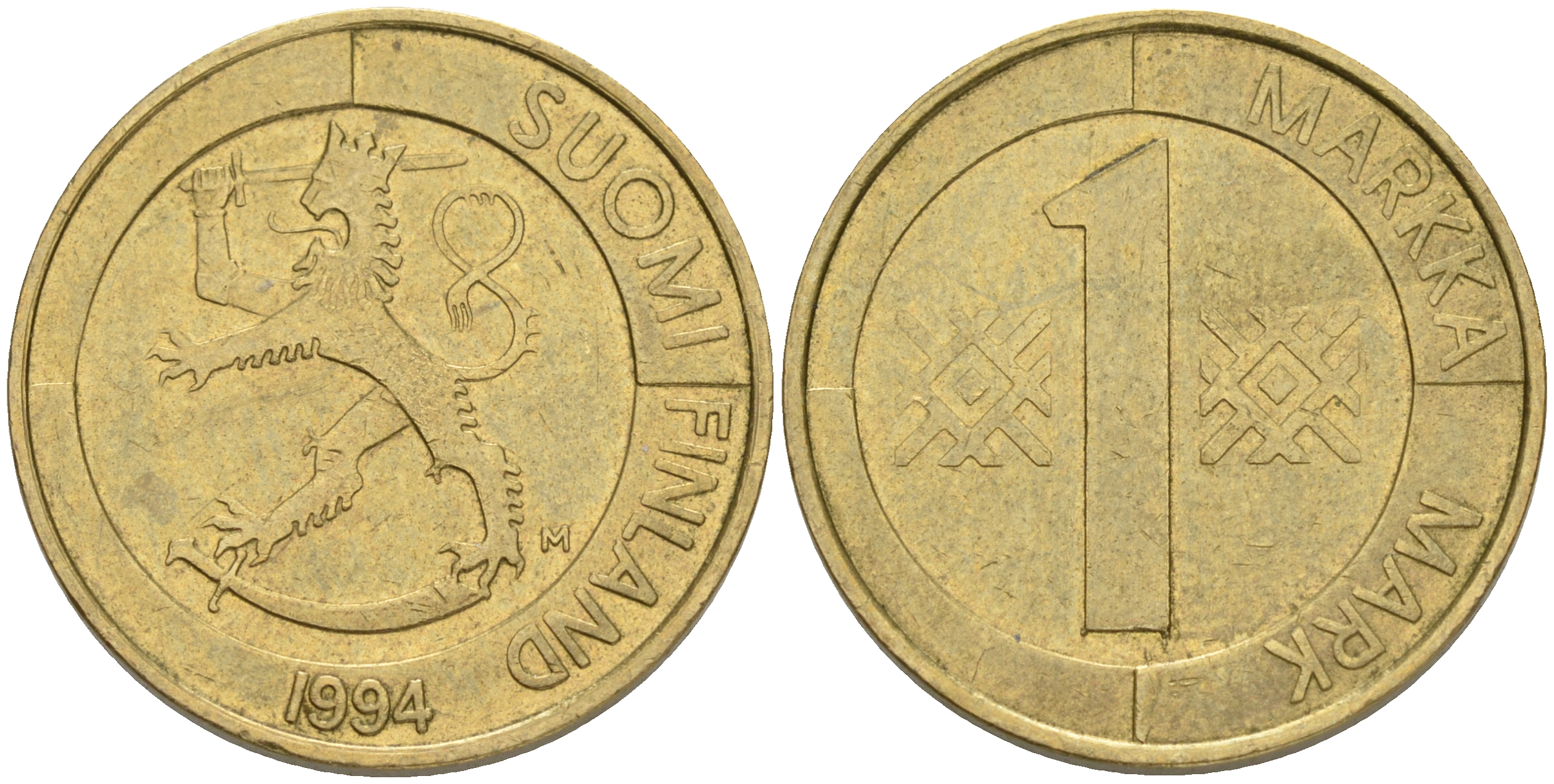 ФИНЛЯНДИЯ 1 МАРКА 1994 M KM 76 алюминиевая бронза 4556-532