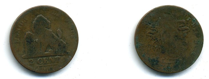 БЕЛЬГИЯ 2 САНТИМА ND медь 41-751