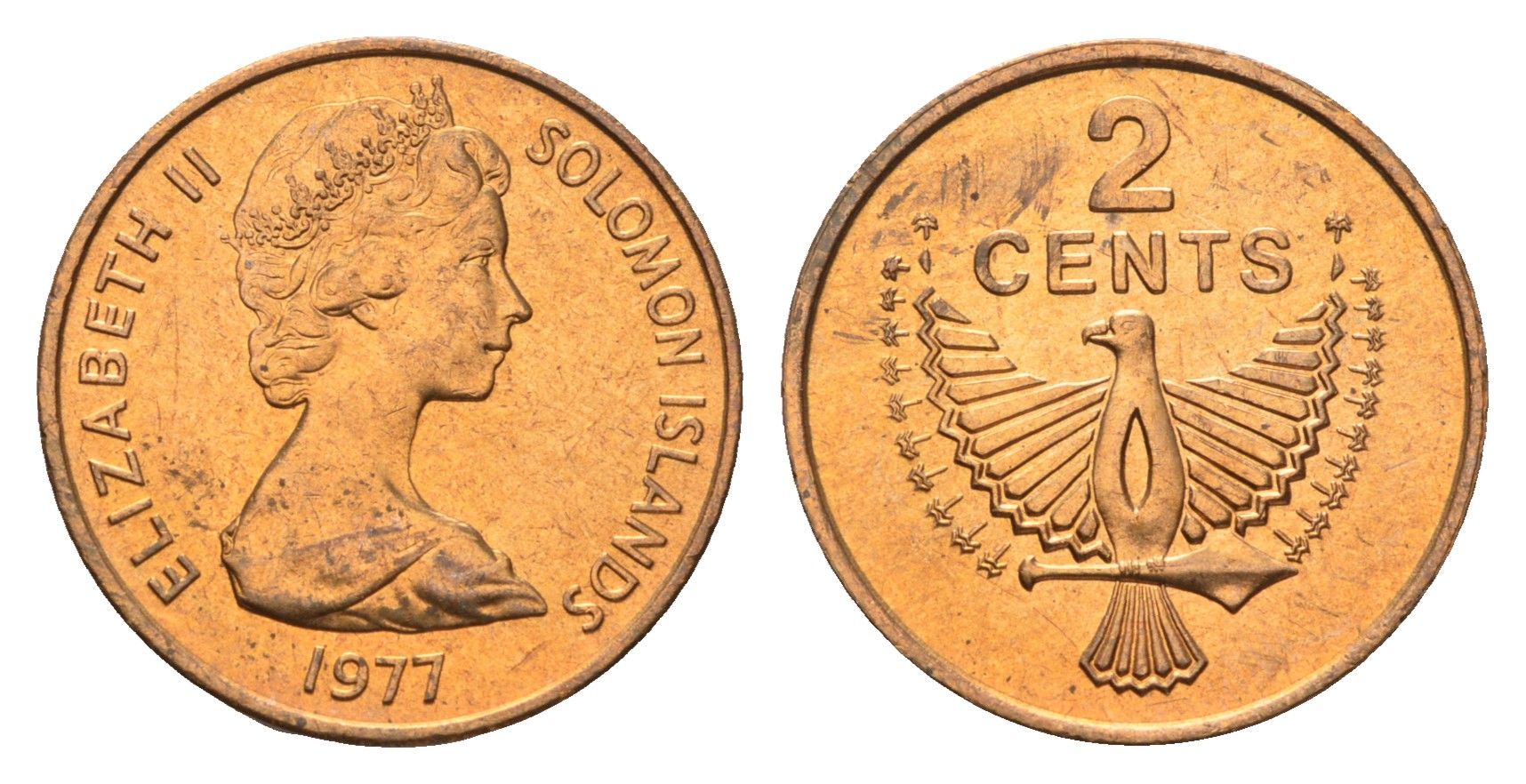 Соломоновы острова 2 цента 1977 птица KM 2 бронза aUNC 4573-516