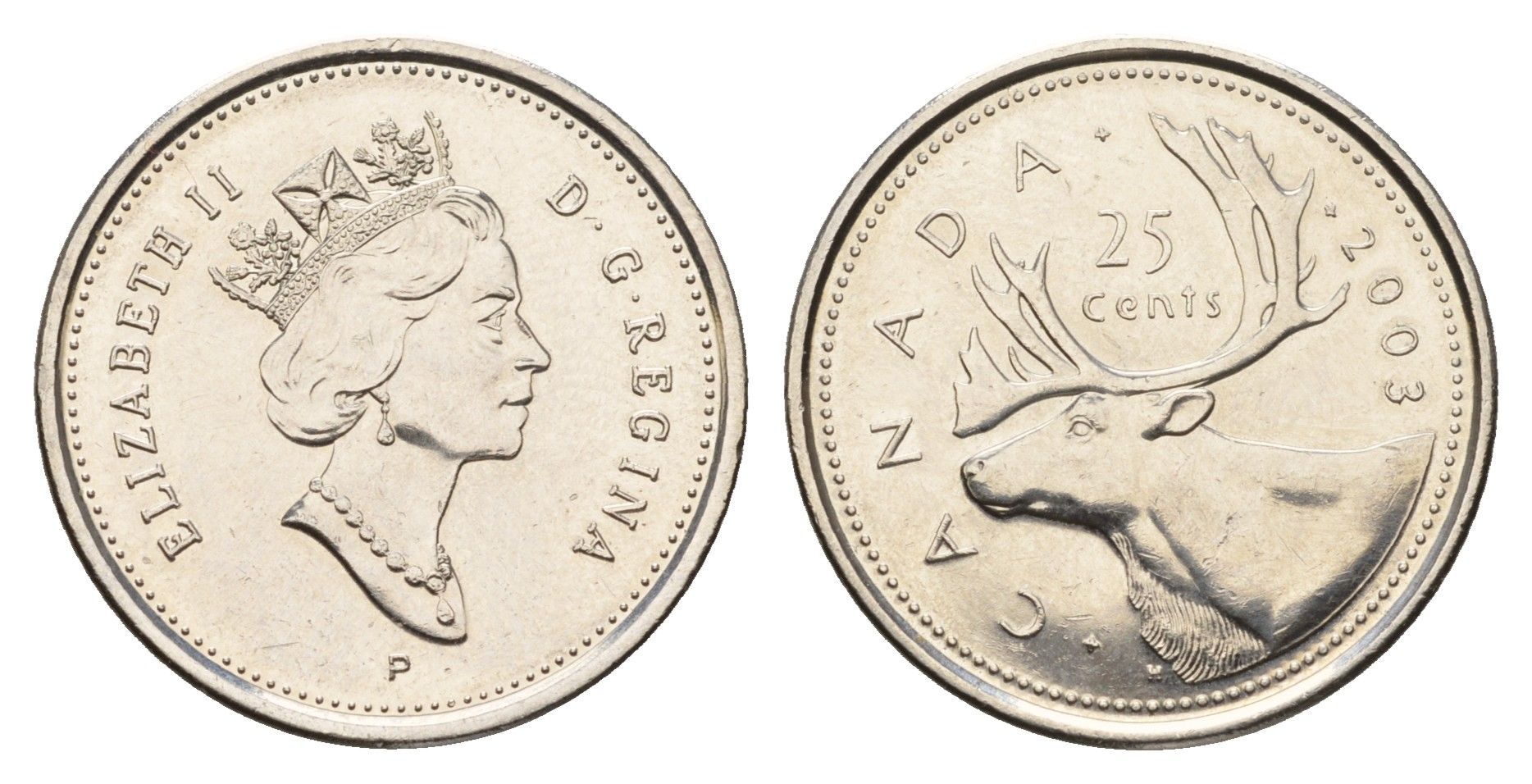 Канада 25 центов 2003 Елизавета II (1952-2022), олень KM 184b сталь плакированная никелем UNC 113-1037
